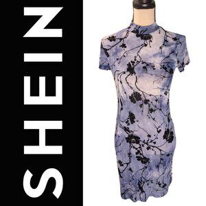 SHEIN sheer mock neck floral dress 🖤💙